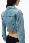 Kurze Truckerjacke aus Denim mit transparentem Hotfix