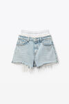 alexander wang logo elastic brief layer short in denim  pebble bleach