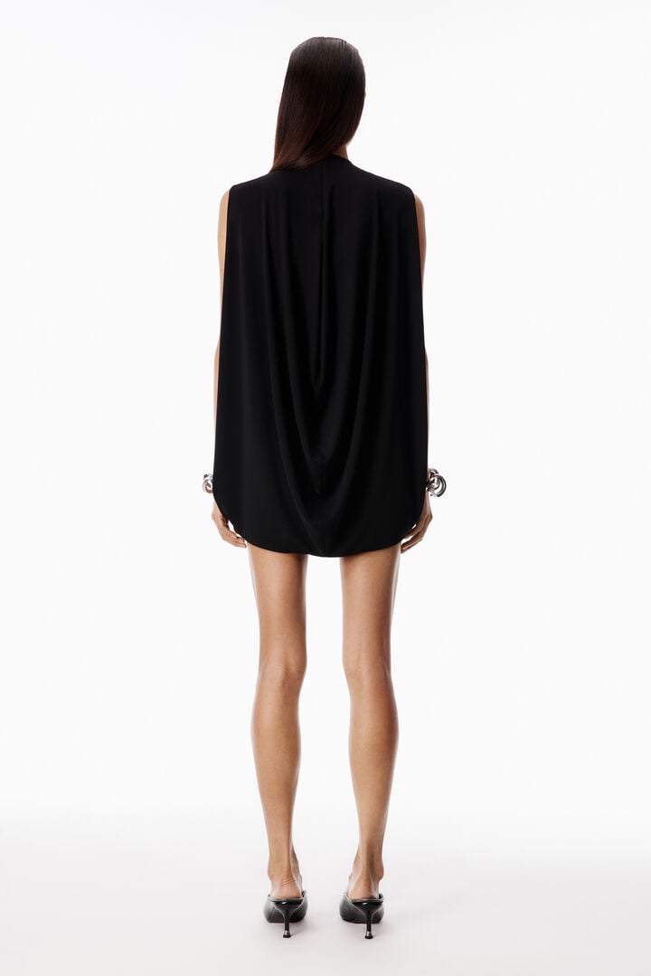 draped open-back a-line mini dress in black reviews Nalini Draped Open-Back A-Line Mini Dress in Black
