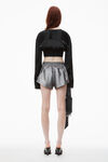 Alexander Wang black cropped v-neck blouse in satin jersey