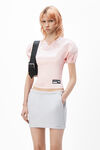 alexander wang mini skirt in classic terry ith logo waistband light heather grey