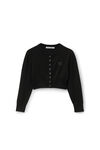Alexander Wang black logo embossed shrunken cardigan in superfine merino wool