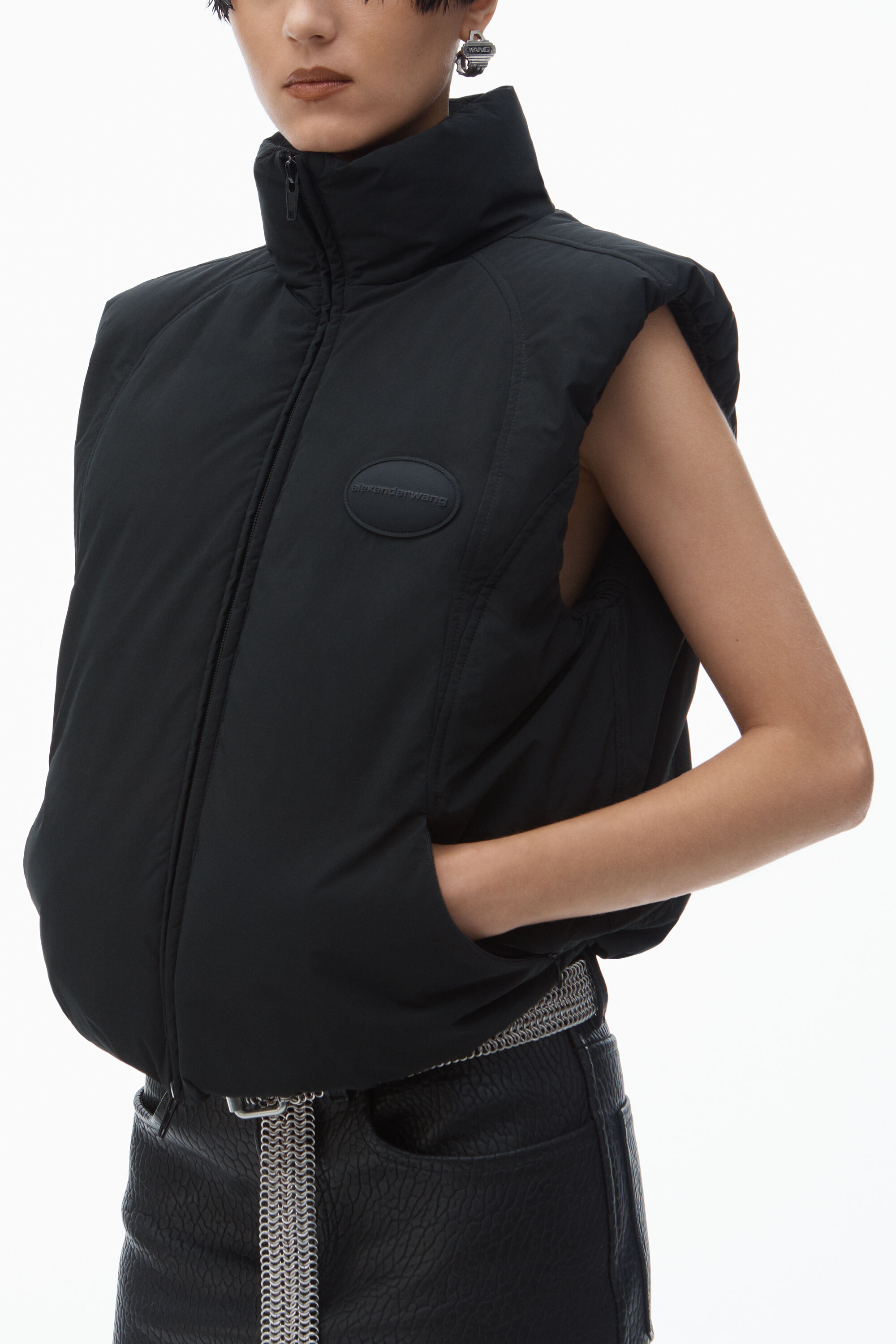 Puffer Vest with Logo Patch in BLACK | alexanderwang®