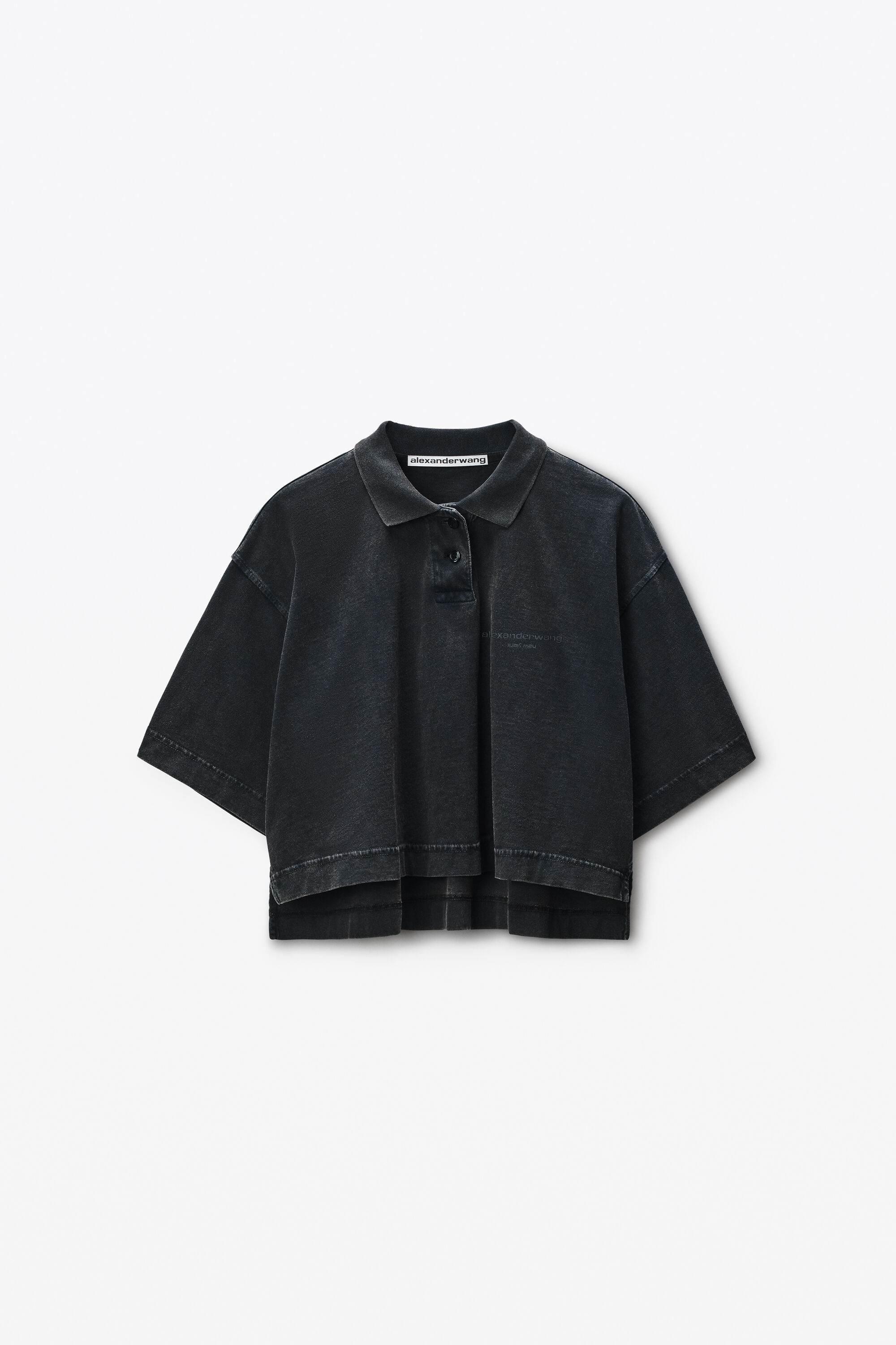 Black Logo Cropped Jersey Tee in BLACK | alexanderwang®