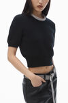 Alexander Wang black short sleeve tee in wool blend with crystal hotfix trim