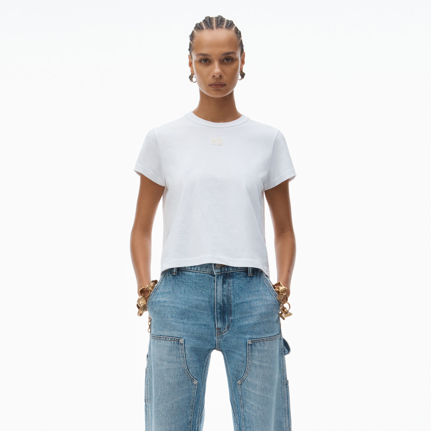 Alexander Wang Puff Logo Shrunken Tee In Cotton Jersey In White