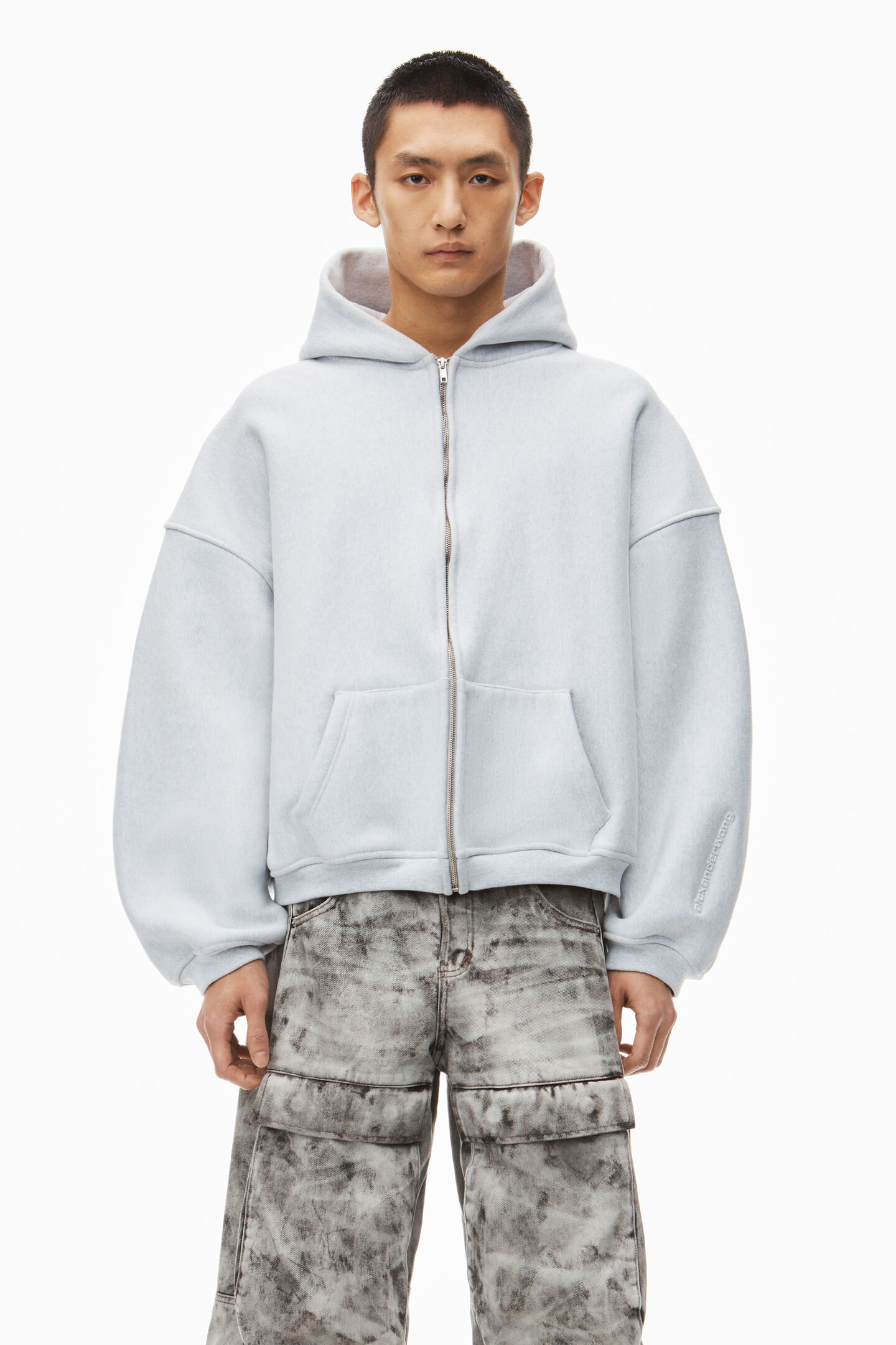 oversized logo embroidered hoodie in cotton in LIGHT HEATHER GREY  