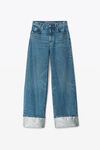 alexander wang 牛仔布水晶袖口直筒牛仔裤 deep blue