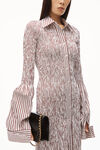 alexander wang smocked striped dress in cotton poplin white/burgundy