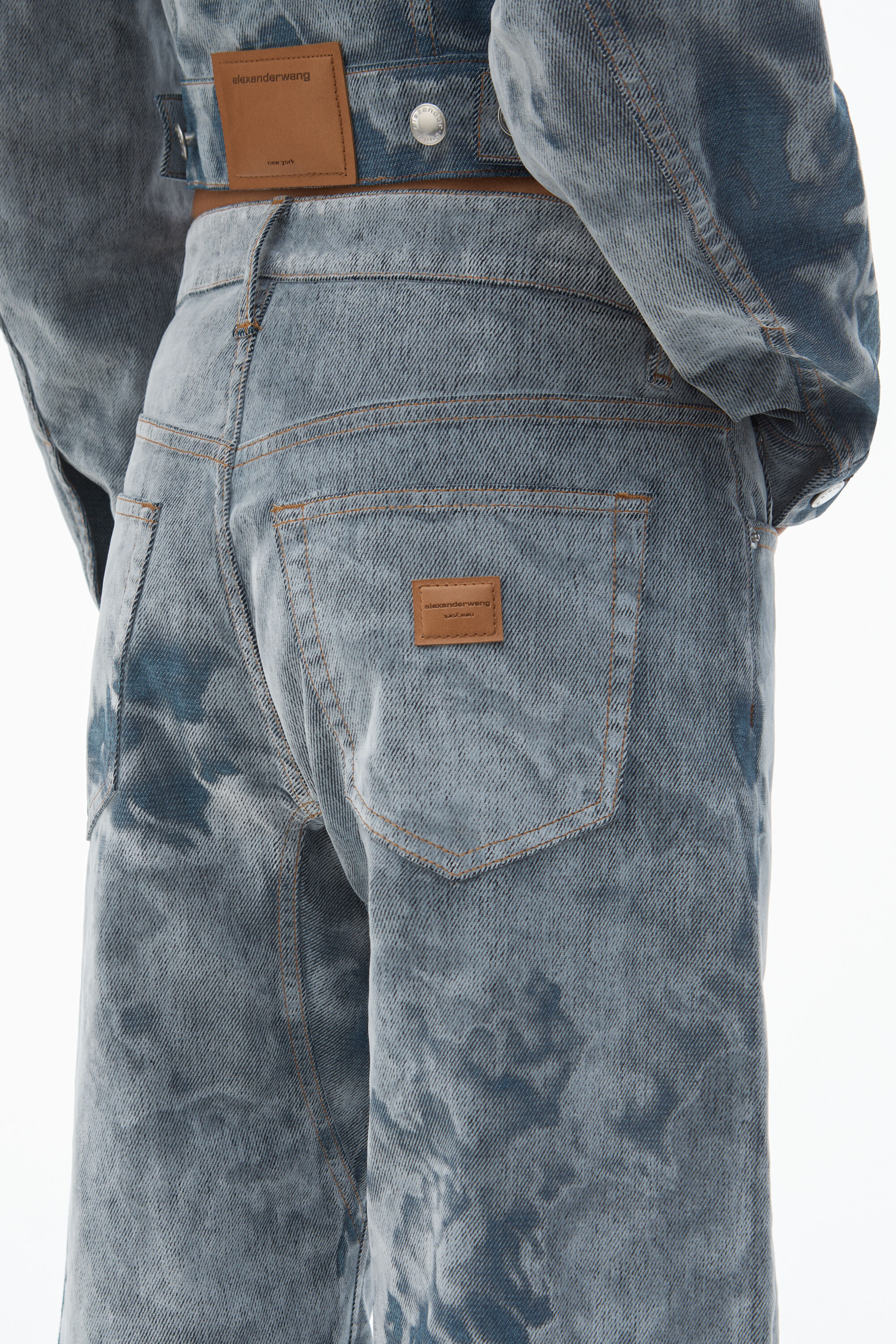 Low-Rise Flocked Jeans with Lasered Cloud Print in WASHED