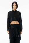 Alexander Wang black 黑色真丝绉缎假两件宽松休闲裤