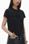 Alexander Wang black ディストレストロゴ コットンジャージー シュランケン tシャツ