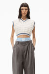alexander wang cropped v-neck vest in compact cotton off white/marine