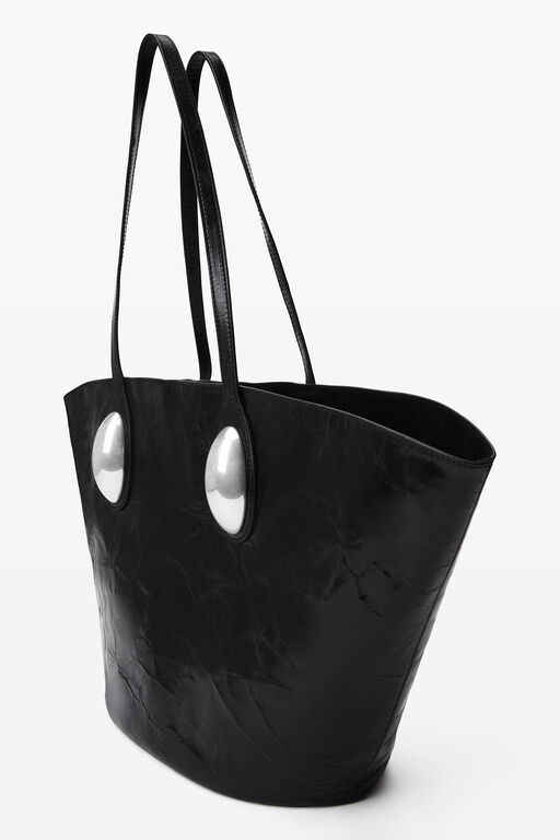 Dome Large Tote Bag in Crackle Patent Leather in BLACK  