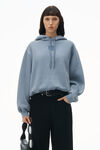 alexander wang puff logo hoodie in terry soft bluestone