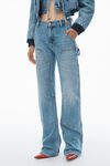 Alexander Wang classic worn indigo high-waist workwear pant in clear bead hotfix