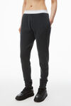 Alexander Wang washed black jogger pant in waffle-knit cotton stretch