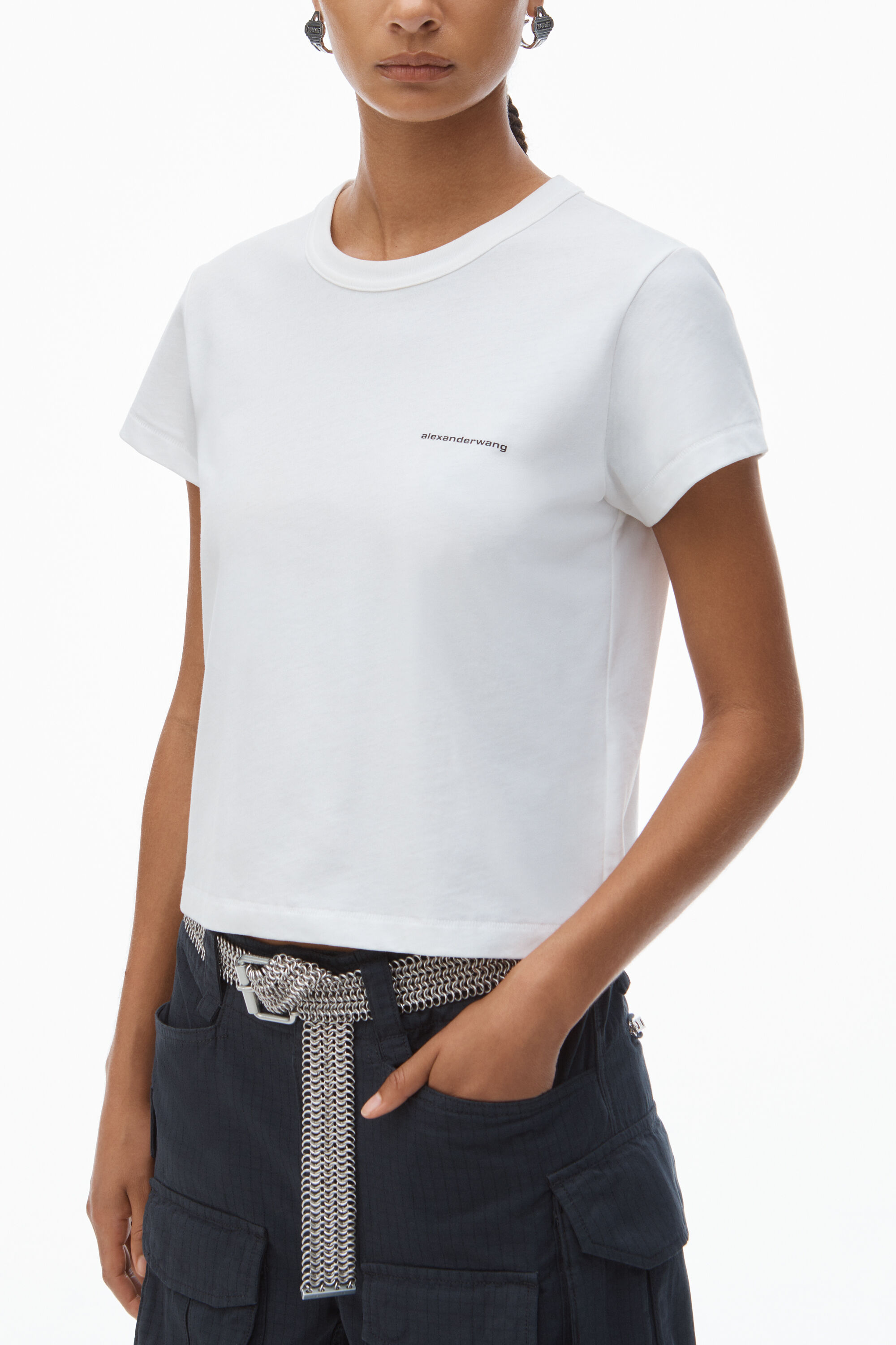 Logo-Print Shrunken Jersey Tee in WHITE | alexanderwang®