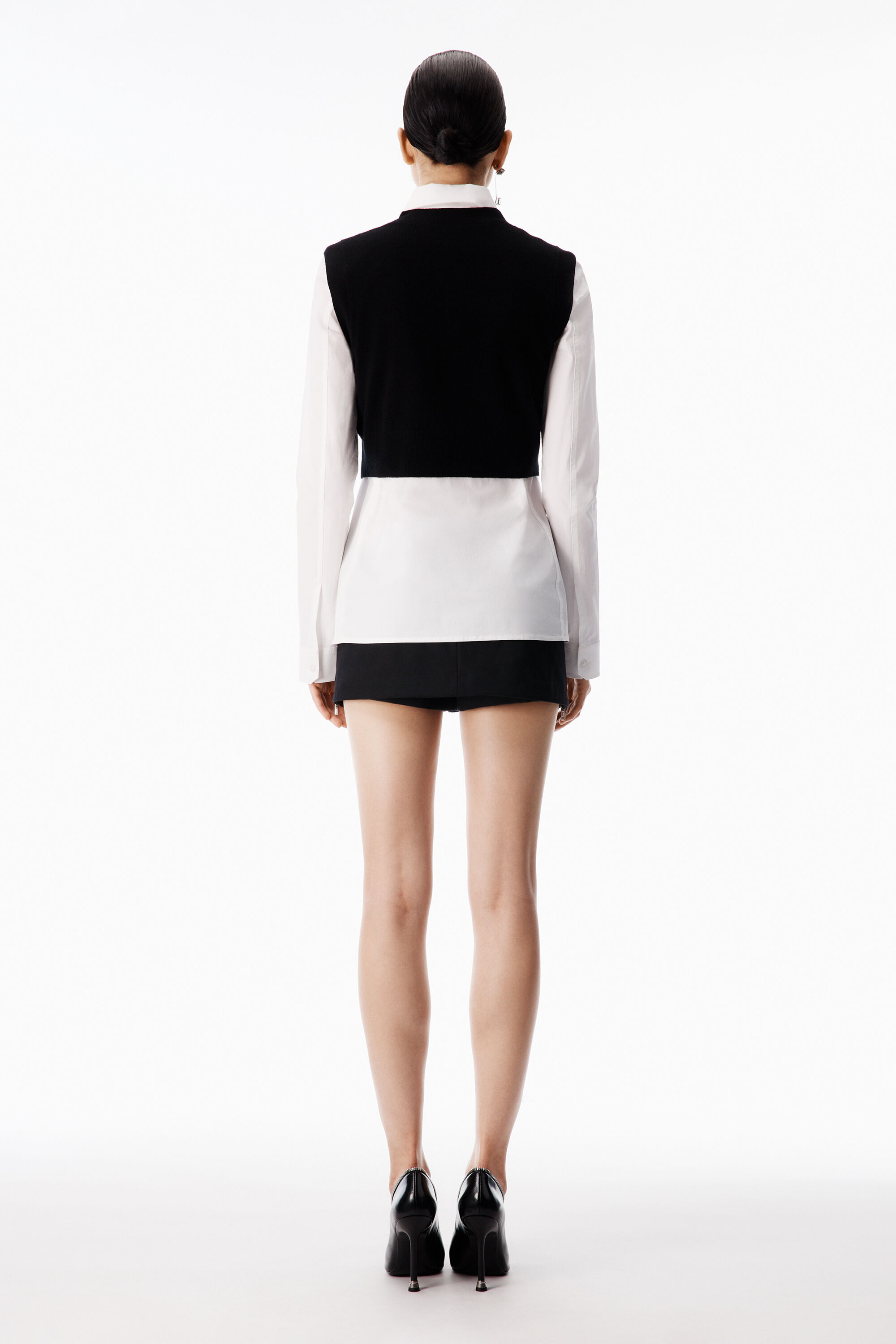 Prestyled Knit Vest Shirt in BLACK/WHITE | alexanderwang®