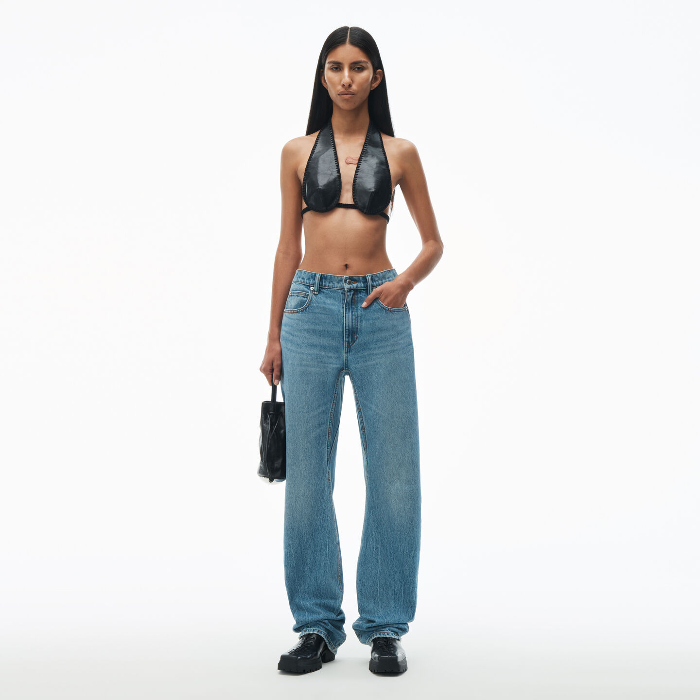 Shop Alexander Wang Curved Mid Rise Jean In Denim In Vintage Light Indigo