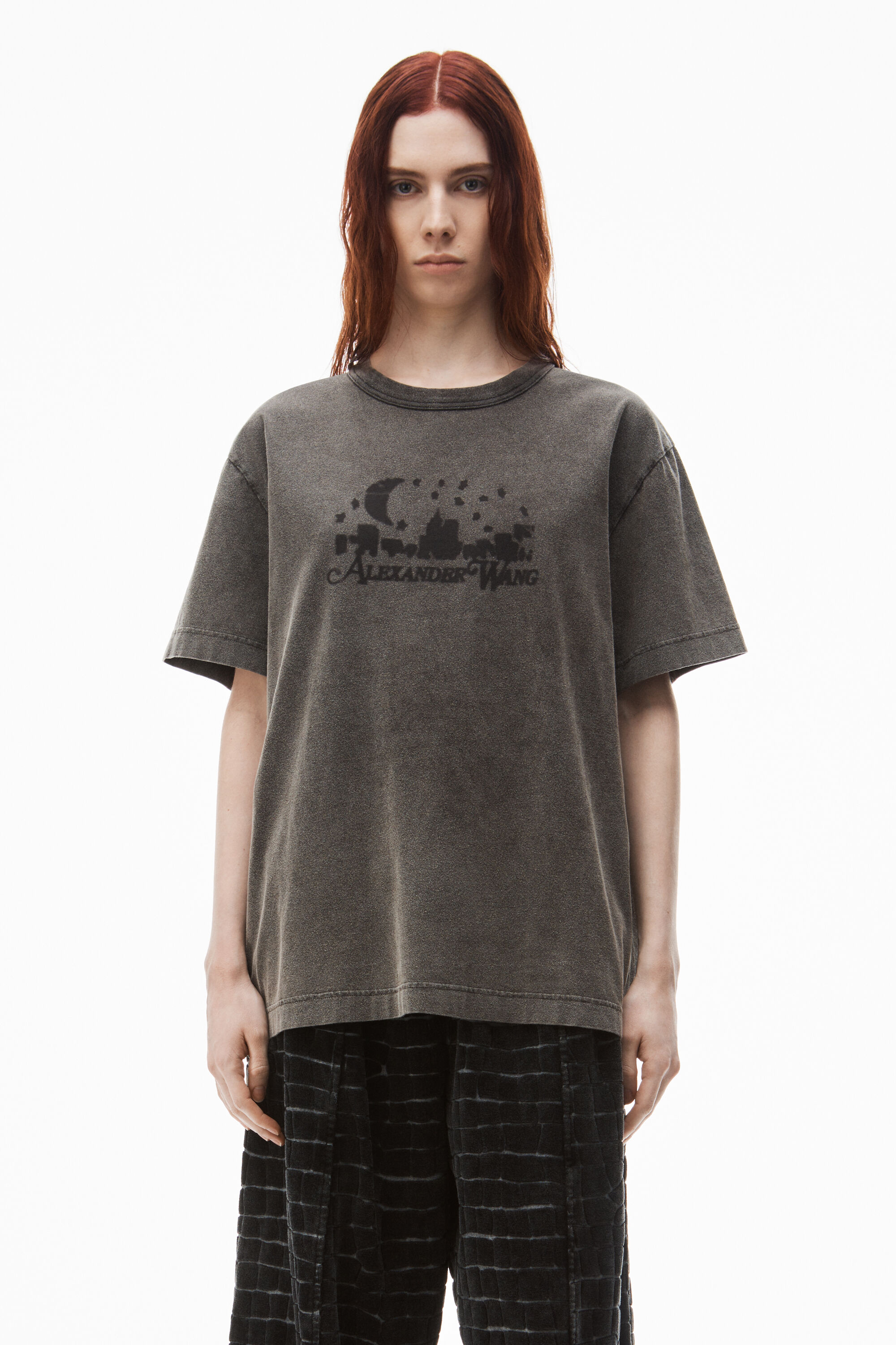 Tシャツ・カットソー Alexander Wang TSHIRT (UCC3251847) White Cotton Oversized Logo Tee in VINTAGE WHITE