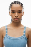 Alexander Wang washed blue cropped camisole in waffle-knit cotton stretch