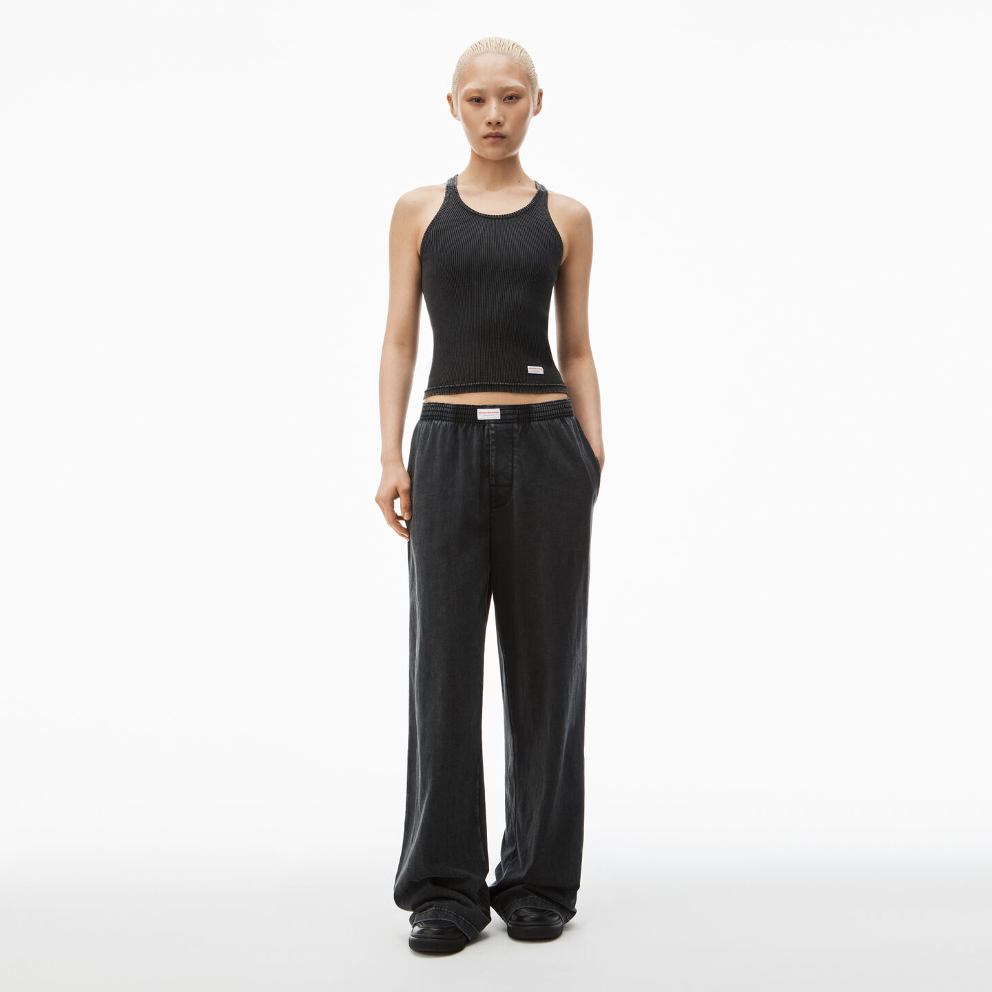 Alexander Wang Wide-leg Pant In Cotton Jersey In Washed Black