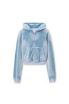 Alexander Wang washed light blue shrunken zip-up hoodie in crushed velour