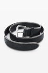 Alexander Wang black/silver 皱褶皮革细拉链腰带