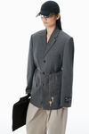 Alexander Wang dark grey melange 灰色羊毛混纺毛边西装外套