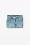 alexander wang nameplate v front skirt in denim vintage faded indigo