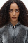 Alexander Wang washed feather shrunken zip-up hoodie in crushed velour