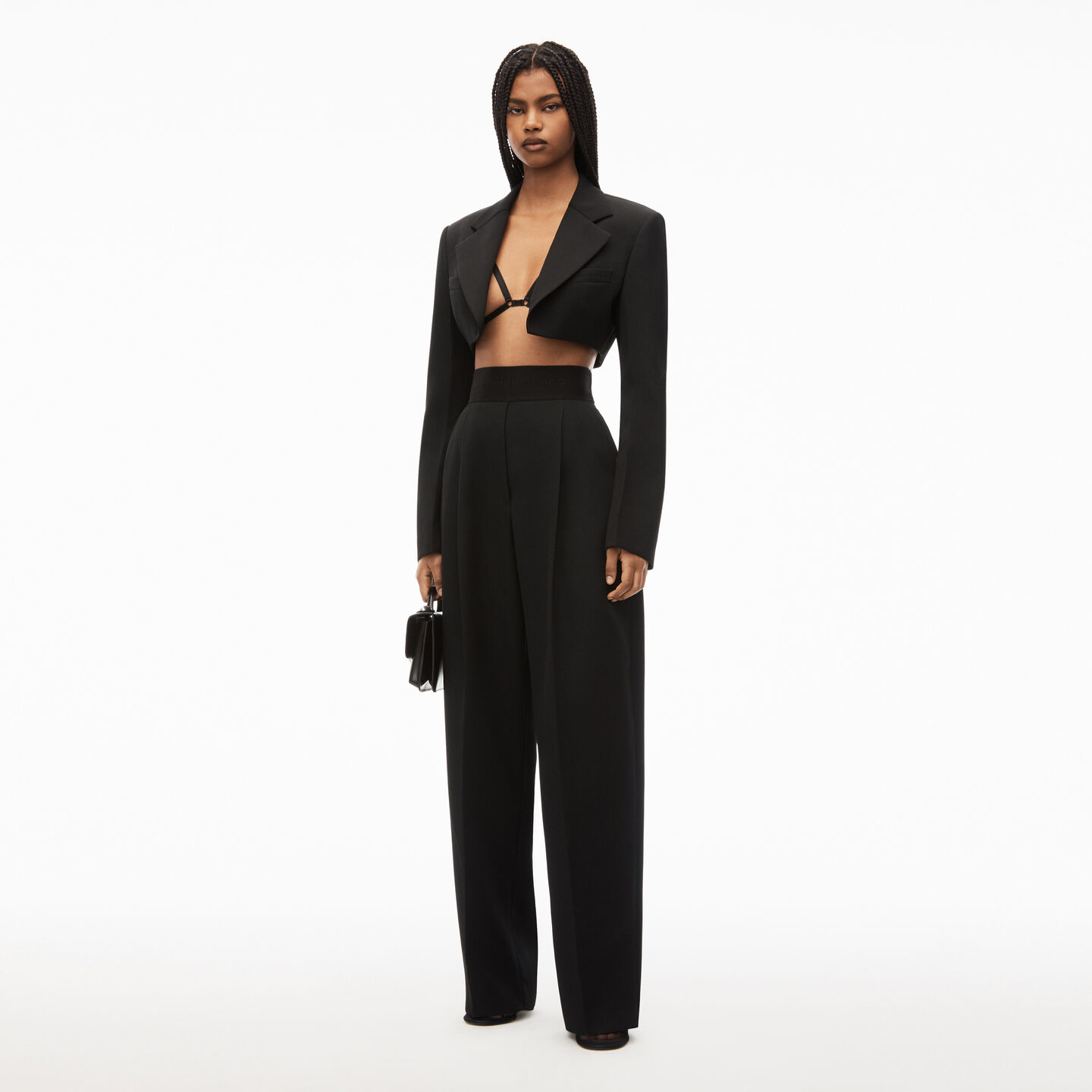 Alexander Wang Cropped Tuxedo Blazer In Wool Tailoring In Black