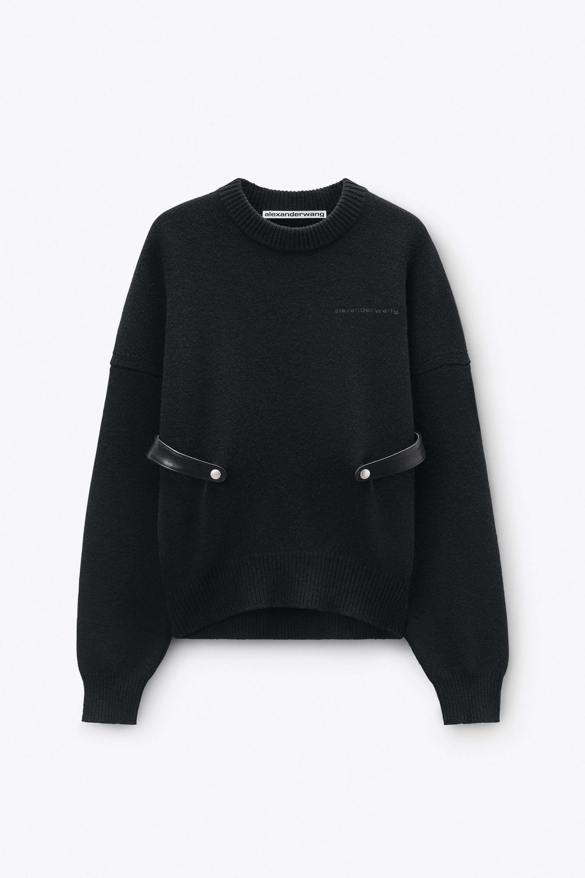 Black Wool-Cotton Draped Back Cardigan in BLACK | alexanderwang®