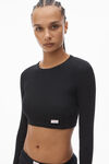 Alexander Wang black crystal hotfix cropped long sleeve tee