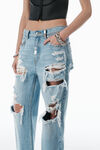 Alexander Wang light powder blue distressed ez mid-rise jeans with hardware