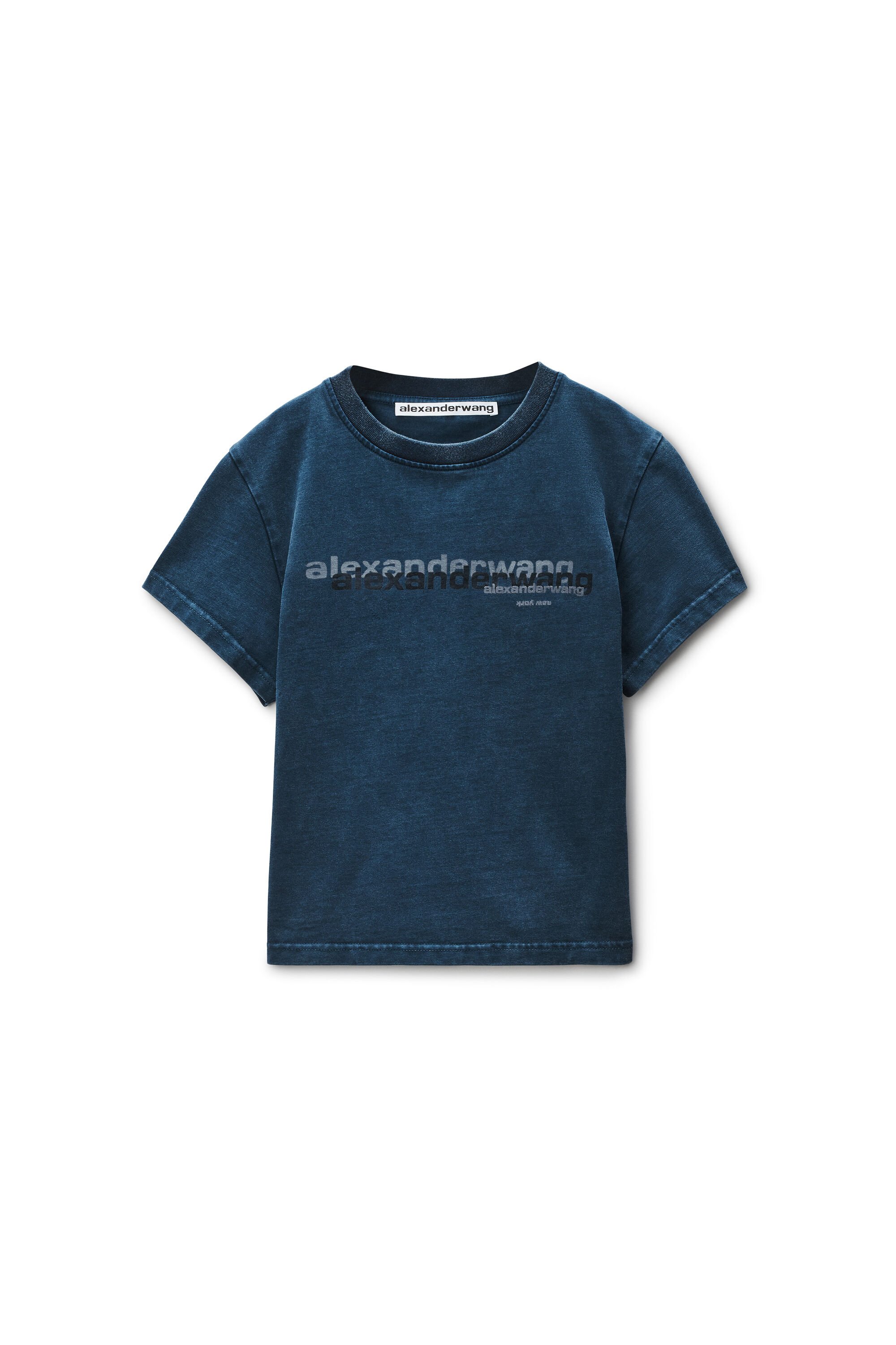 Navy Cotton Shrunken Logo Tee in WASHED NAVY | alexanderwang®