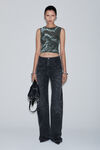 Alexander Wang black/clear crystal hotfix cloud-print tank in organza jersey