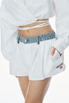 Alexander Wang white デニムウエストバンド コットン オックスフォード ボクサースタイルショーツ