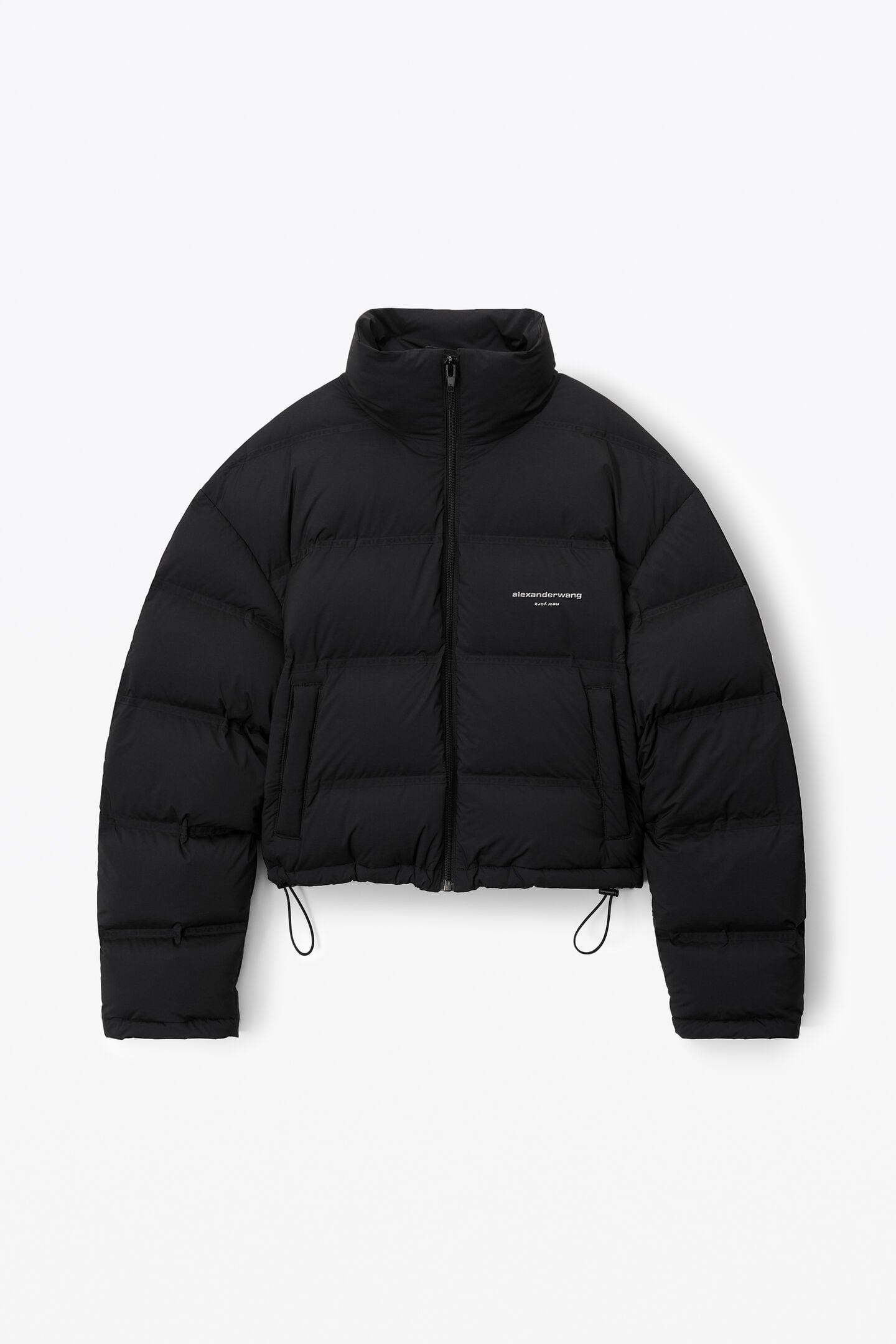 cropped puffer coat with reflective logo in BLACK | alexanderwang®