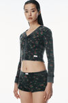 Alexander Wang washed black multi 花卉图案华夫格针织开衫