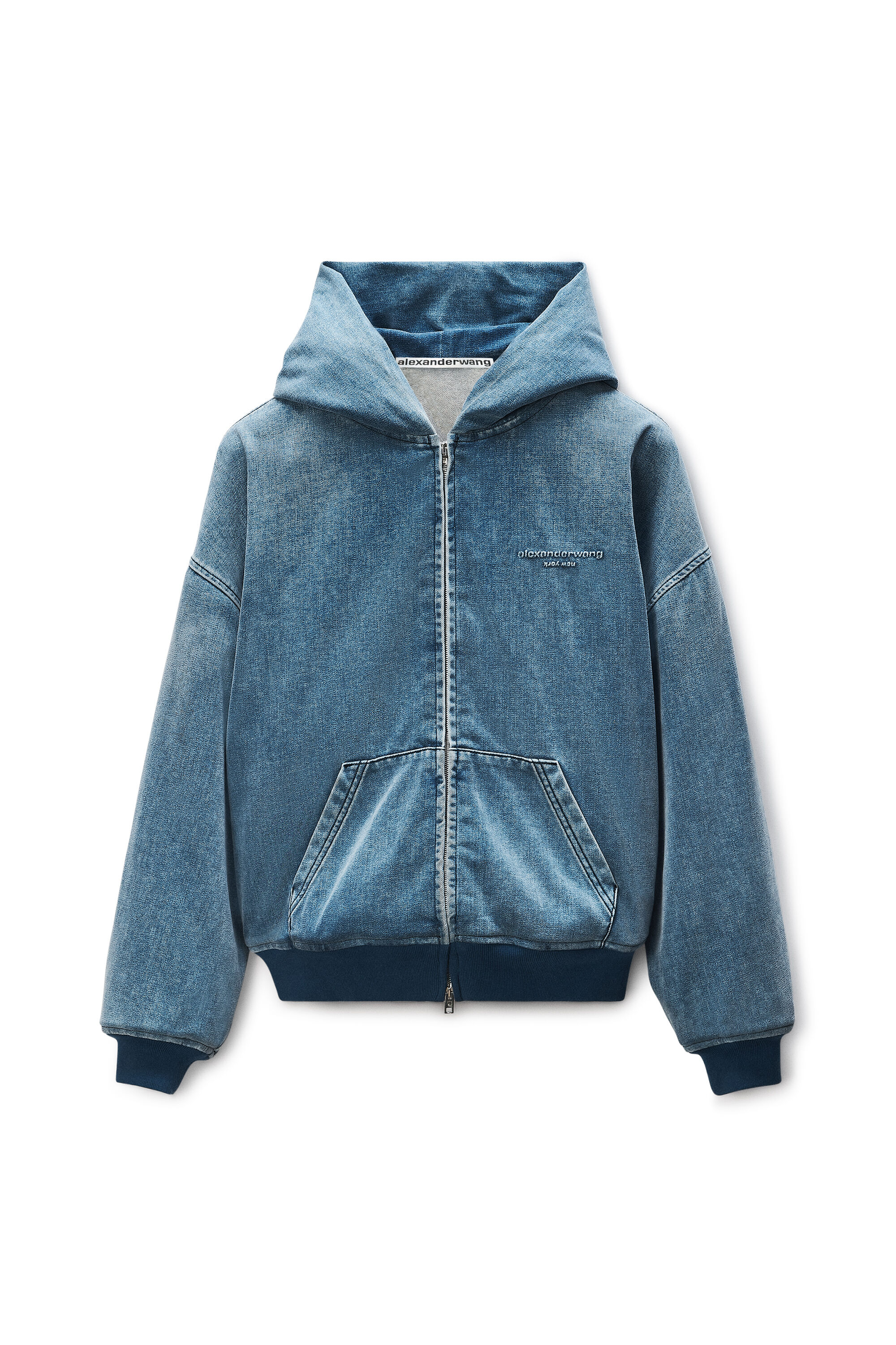 BRUSHED DENIM OVERSIZED HOODIE in WASHED LIGHT BLUE | alexanderwang®