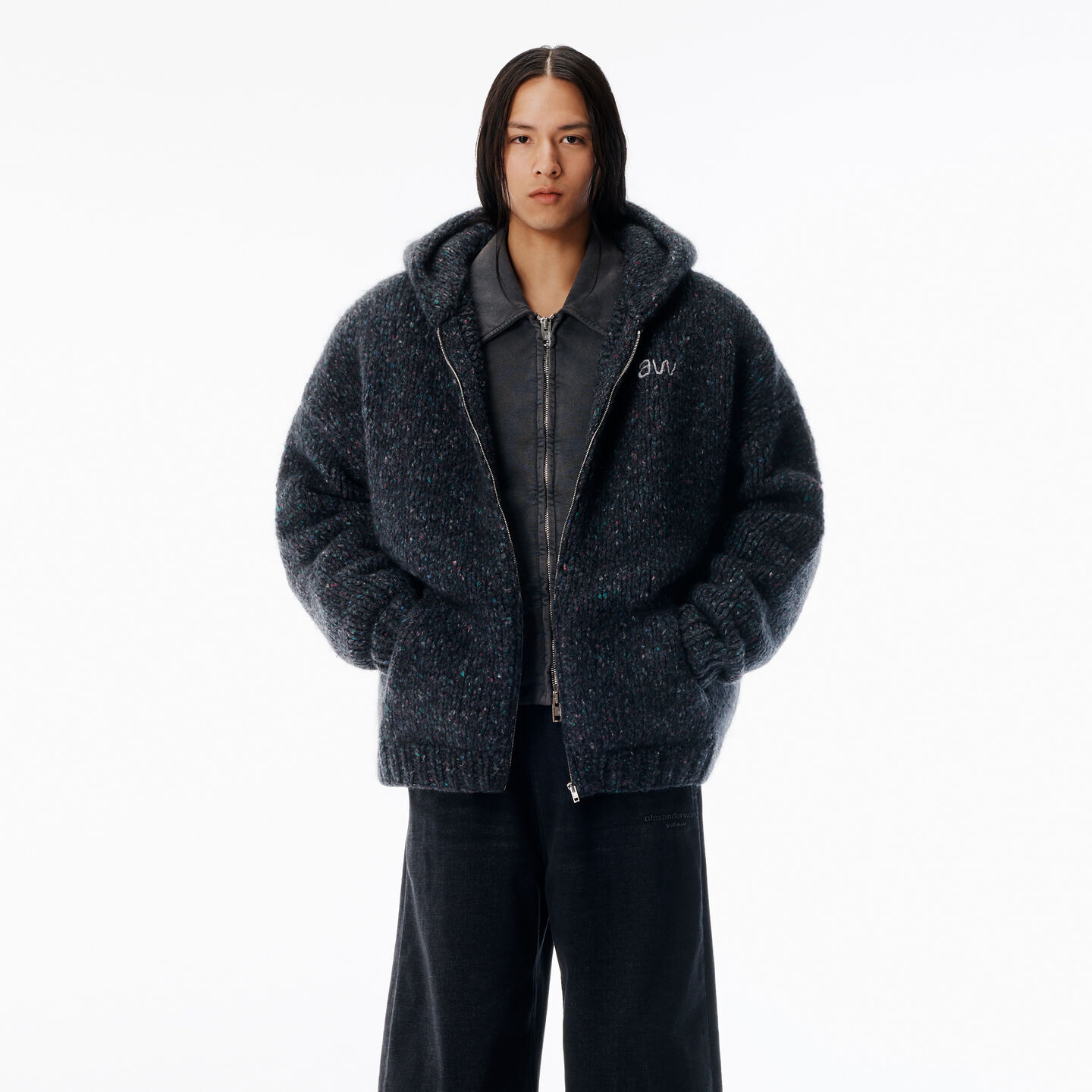 Alexander Wang Black Oversized Hoodie With Hand-crochet Logo In Multi