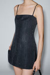 Alexander Wang charcoal square neck minidress in wool twill with crystal hotfix