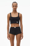 Alexander Wang black crystal hotfix cropped camisole in waffle knit