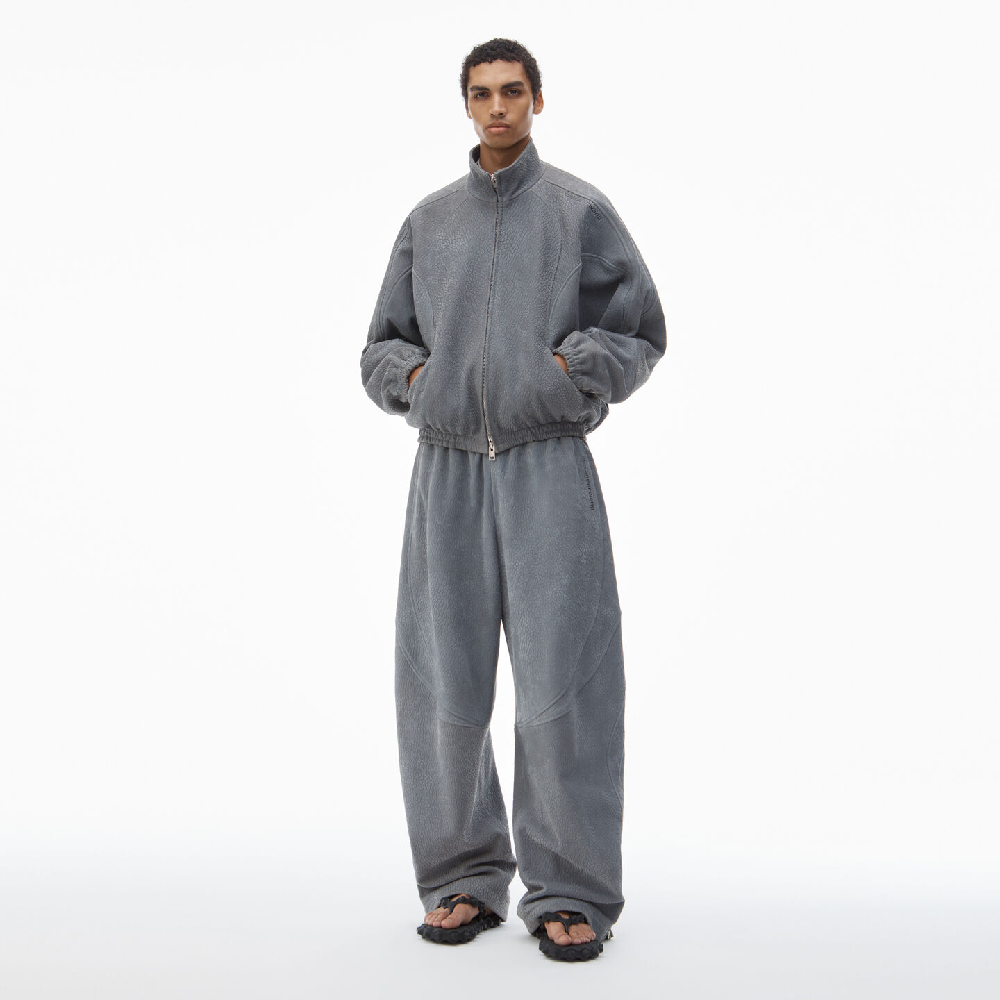 Alexander Wang Track Jacket In Primal Lambskin Leather In Sidewalk