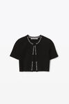 alexander wang jacquard short sleeve logo cardigan in stretch knit black