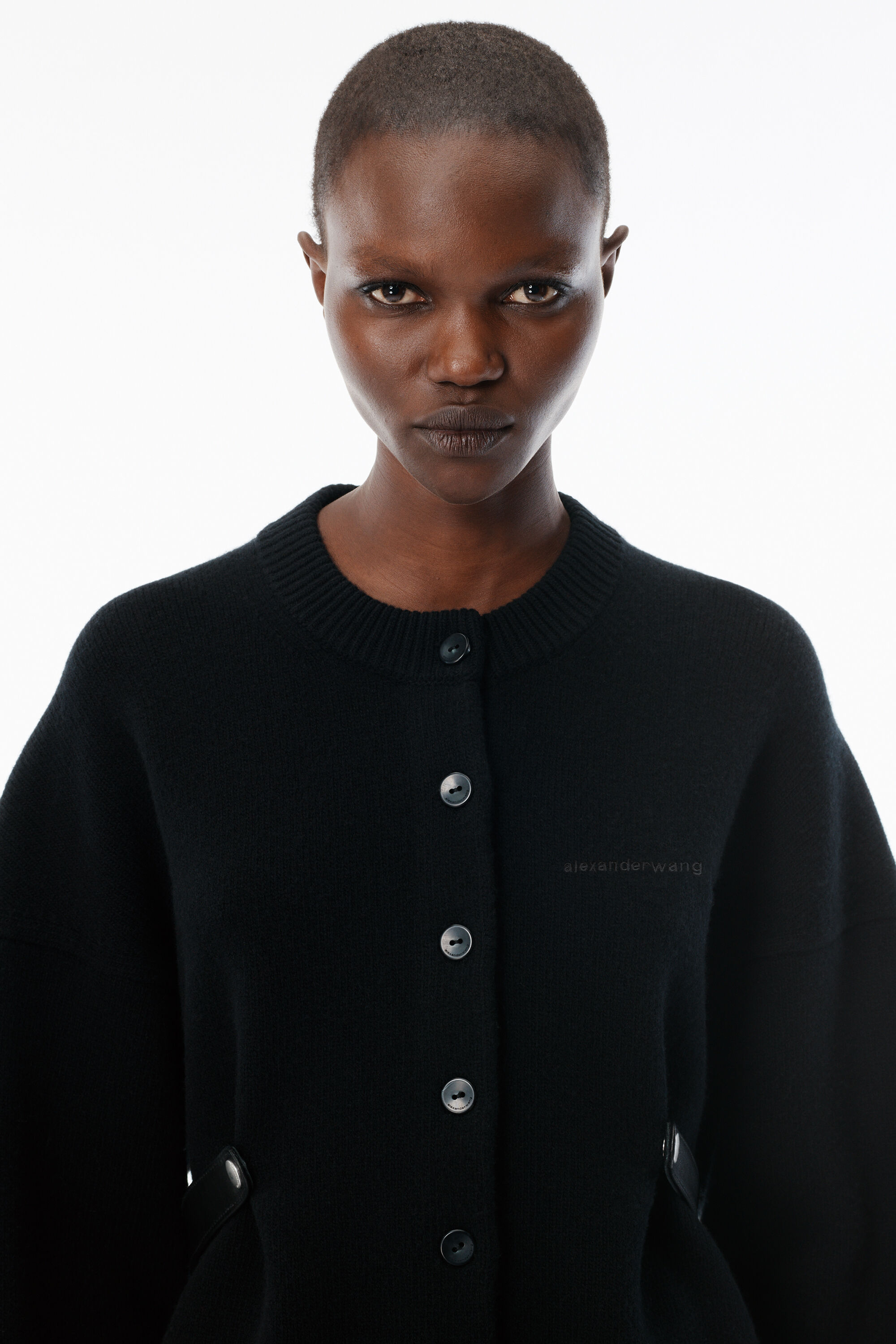 Black Wool-Cotton Draped Back Cardigan
