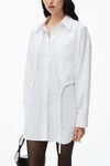 layered shirt dress in compact cotton with self-tie