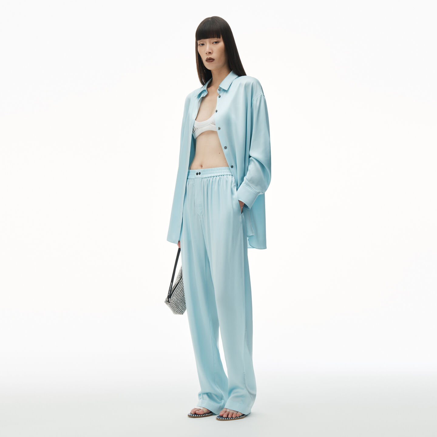 Shop Alexander Wang Logo Cutout Boxer-style Pant In Silk In Shine Blue